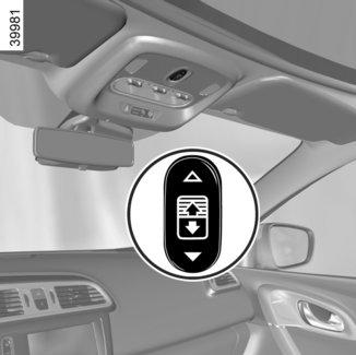 ELEKTRICKÉ OVLÁDÁNÍ OKEN (2/2)/PEVNÁ SKLENĚNÁ STŘECHA Impulzní režim Podle typu vozidla se tento režim přidá k funkci elektrického ovládání oken popsané výše. Je jím vybaveno pouze přední okno řidiče.