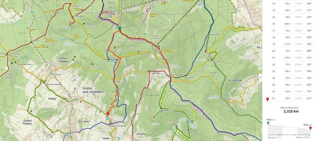 Mapa č. 1 - RZ1 Race Přesun na start: Od dolní stanice lanovky na Skalku vede po zelené turistické značce na Pláně. Poté po hřebenové cestě až ke startu. Start: Parkoviště na Ještědce, 923 m.