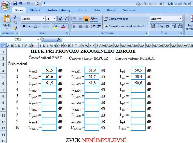 7.3 Výpočet parametrů Zde bude popsán výpočet všech parametrů, které jsou potřeba pro vyhodnocení měření. Výpočet bude proveden pomocí vytvořeného programu. 7.3.1 Výpočet impulzivnosti Z naměřených