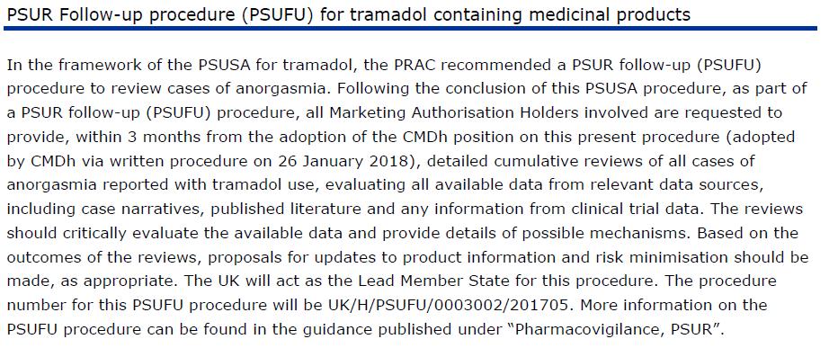 30 Příklad PSUFU: tramadol CMDh Press release leden 2018: http://www.hma.