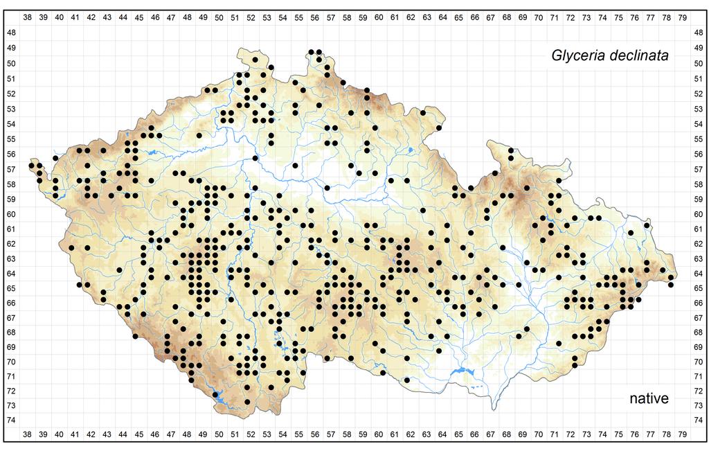 Distribution of Glyceria declinata in the Czech Republic Author of the map: Martin Dančák, Bohumil Trávníček Map produced on: 18-11-2015 Database records used for producing the distribution map of