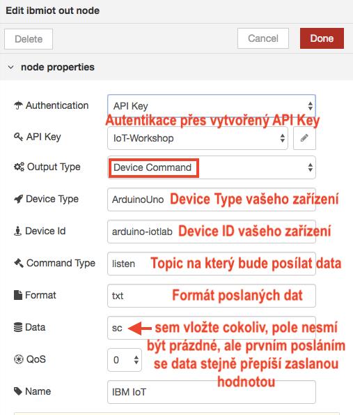 Posílání dat do zařízení (subscribe) Minule jsme si uka zali, jak dostat data ze zařízení do Cloudu. Využili jsme tedy funkci "publish". V této lekci jsme si s daty hra li v Node-REDu.
