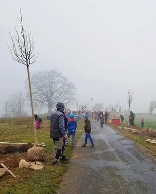 Během akce jsme společně poobědvali grilované klobásy a popili výborné svařené víno. Na závěr jsme zasazené stromy opatřili cedulkami, které připomínají, kdo jaký strom zasadil.