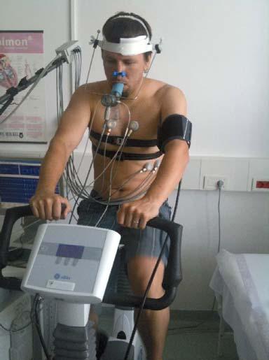 certain moments the heart rate is measured. The second, more exact way, is ergo-spirometer measurement on bicycle ergometer.