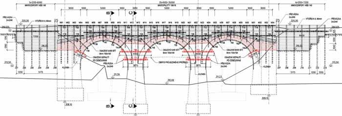 2 rail track, b) formwork of the deck slab, c) load test on the No. 1 rail track Obr.