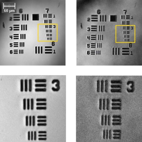 5.2.2. Pozorování amplitudového vzorku skrze slabý a středně silný difuzor Obrázek 37: Rozlišovací test skrze slabý (levý sloupec) a středně silný (pravý sloupec) difuzor v obou případech lze