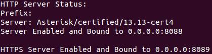 cestu k certifikačnímu souboru Asterisku, který obsahuje klíč pro šifrování komunikace. Reloadujte nastavení HTTP serveru v konzoli Asterisku příkazem reload http.
