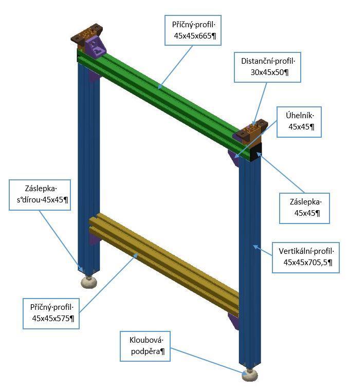 5.2.8. Podpěrná konstrukce Podpěrná konstrukce se skládá z nařezaných hliníkových profilů, které jsou popsány v kapitole 6.6. Na Obr.