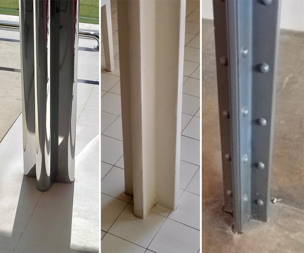 4. TŘI STYLY NOSTNÝCH SLOUPŮ VE VILE TUGENDHAT. Technicky vzato, jde o jeden a tentýž typ nosného sloupu skeletové konstrukce, použité v brněnské vile Tugendhat od Miese van der Rohe.
