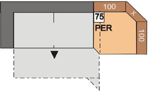 ROH 74 PEL 75 PER 100 91 100 Trapézový roh vlevo nebo vpravo, možné pouze v kombinaci s trapézovým příčným lůžkem,
