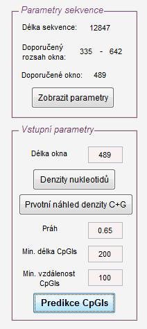 Obr. 40: Panely pro zobrazení parametrů sekvence a zadání požadovaných hodnot s tlačítky spouštěcími zvolené funkce.