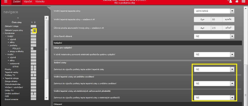 ad 1B) Zadání nevytápěných prostorů v ENERGETICE Na formuláři zadání ZÁKLADNÍ POPIS ZÓNY můžeme zadat u Z2, že