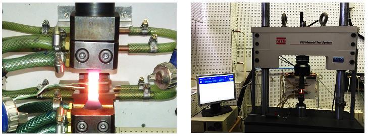 6. 7. Zkoušení semi-solid zpracování na závitových vzorcích upnutých přímo do čelistí simulátoru V této fázi experimentu byla odzkoušena vhodná teplota ohřevu pro zpracování v semisolid stavu.