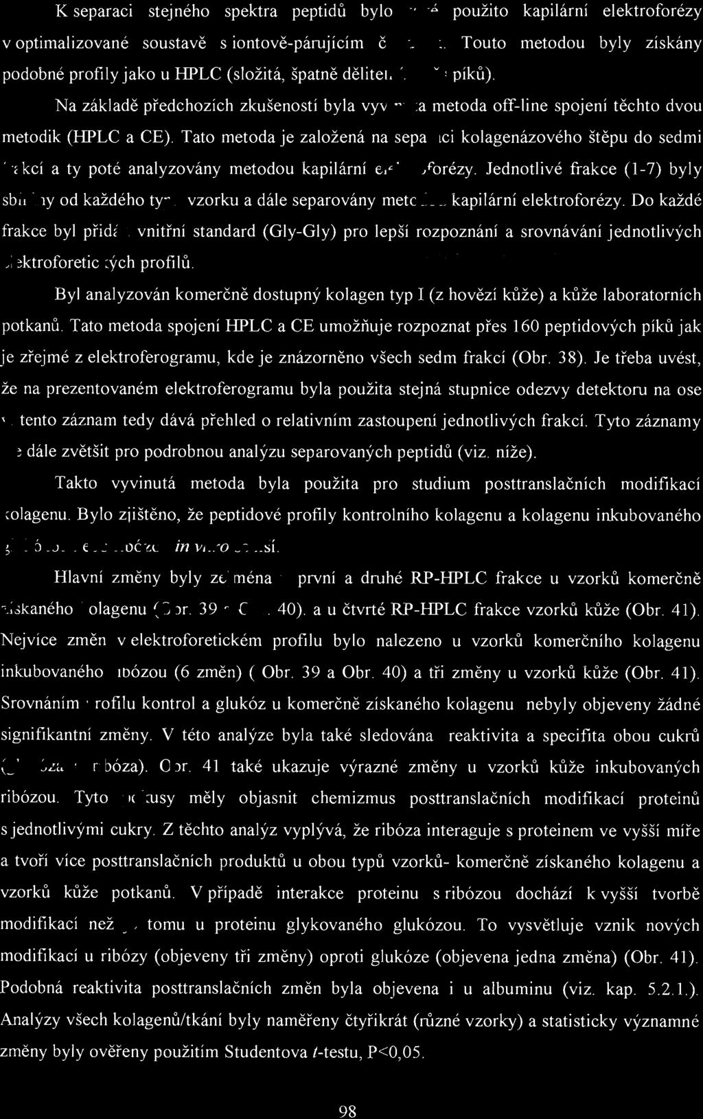 K separaci stejného spektra peptidů bylo také použito kapilární elektroforézy voptimalizované soustavě s iontově-párujícím č inidlem.