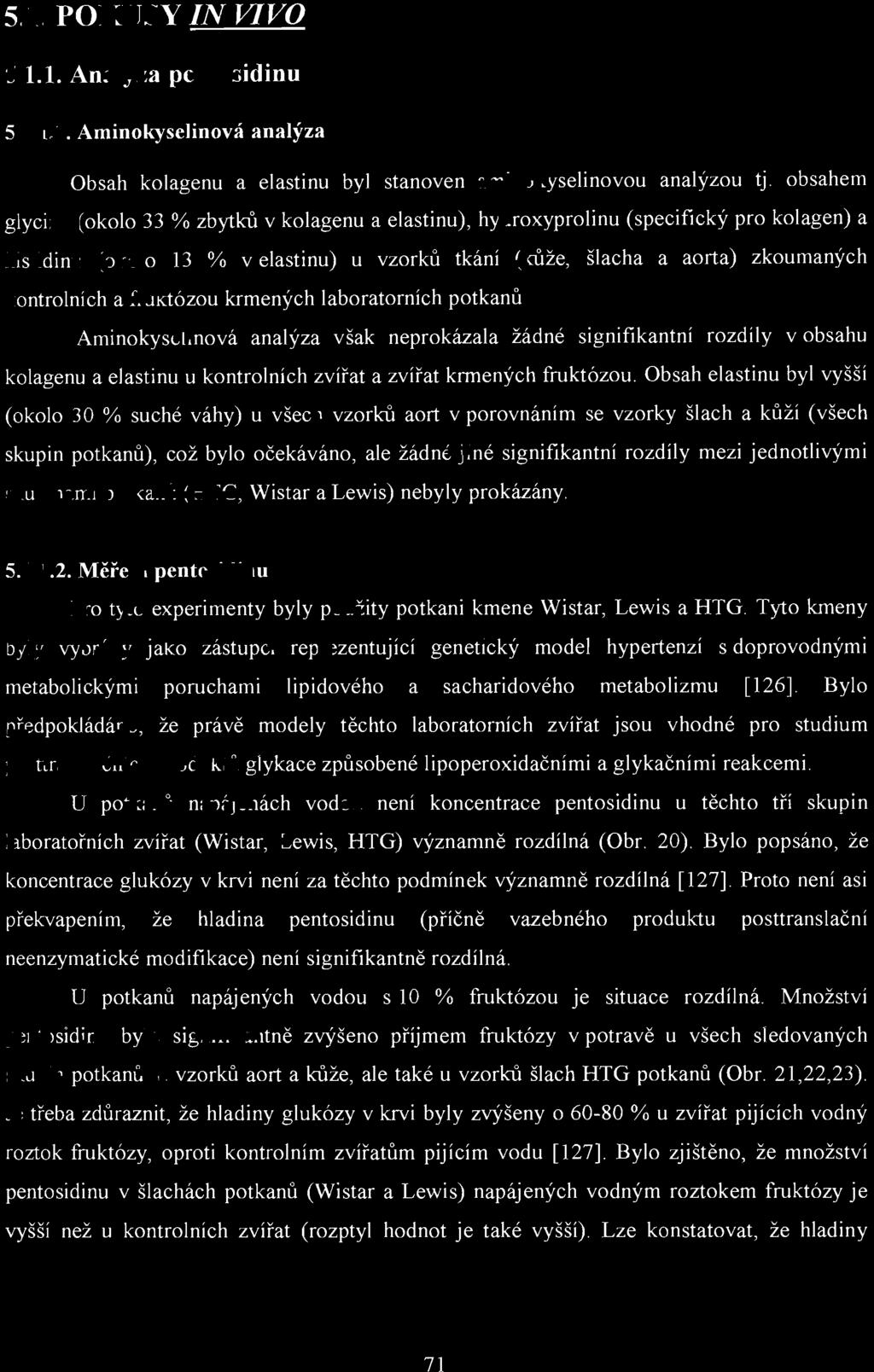 5.1. POKUSY IN VIVO 5. 1.1. Analýza pentosidinu 5.1.1.1. Aminokyselinová analýza Obsah kolagenu a elastinu byl stanoven aminokyselinovou analýzou tj.