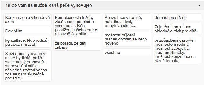 19. Co vám na službě raná péče vyhovuje (doplňující otázka) Sami uživatelé služby uvádí jako největší přínost terénní charakter rané