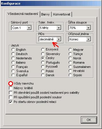 Pokud zvolíte volbu "vždy navrchu" v konfig. menu, SetEditArcon bude vždy v popředí vašeho počítače.