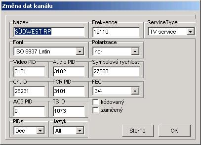 Pomocí Zobrazit můžete změnit prohlížecí režim SetEditArcon. Je možno zvolit, zda mají být zobrazeny TV nebo radio kanály či obojí.