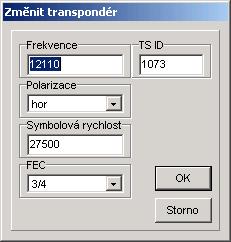 Možnost volby jednotlivých funkcí získáte, kliknete-li pravým tlačítkem myši na seznam transpondérů. Zobrazí se tak místní menu seznamu transpondérů.
