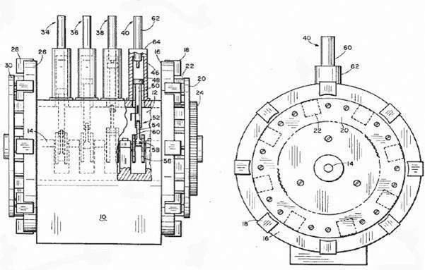 171 znázorňuje hlavní část motoru Reeda. Obr. 171. Řízení motorového Reed. Patent WO 9010337 (A1).
