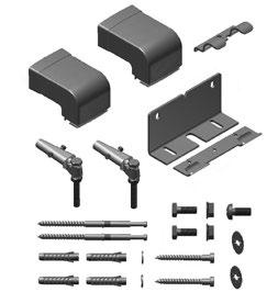 lišty pro stěnovou konzolu, 2 šroubů M6x16, 2 šestihranných matic M6, pojistky proti posunutí), 4 hmoždinky Ø 10, 2 šrouby Ø 8x80, 2 podložky M8, 2 přidržovací čepy Ø 8x160, 2 pojistné podložky.