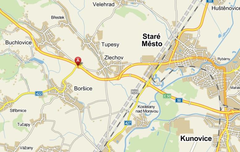 Volné všechny plochy směr z Uherského Hradiště do Buchlova.