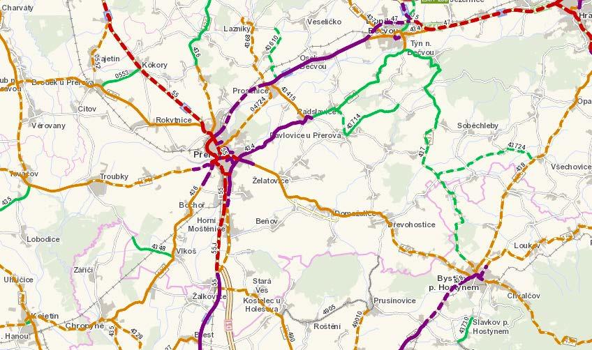 Mapa C.1: Intenzita dopravy na území ORP Přerov Zdroj: ŘSD Sčítání dopravy 2010 Pozn.