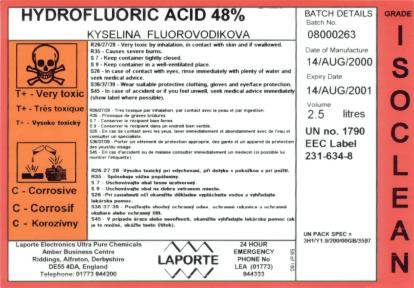 odobnou čistotu musí mít i jiné chemikálie jako jsou kyseliny, rozpouštědla a