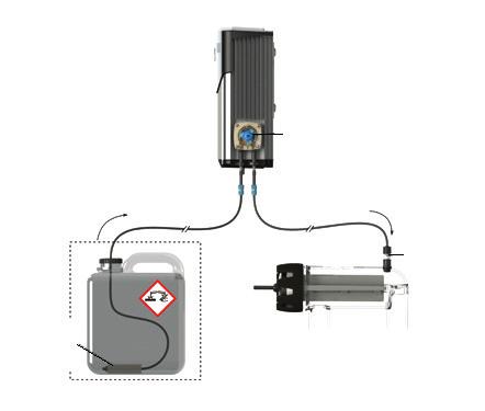 Zasuňte pevně koncovky (8 mm) hadiček (2 ks) dodržte uvedená označení na čerpadle VSTUP (INLET) VÝSTUP (OUTLET).