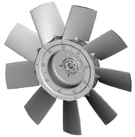 3 - Popis Ventilátor Axiální ventilátor se skládá z lopatek vyrobených ze syntetických materiálů, extrémně odolných proti nárazu, vysokým a nízkým teplotám a působení chemikálií.