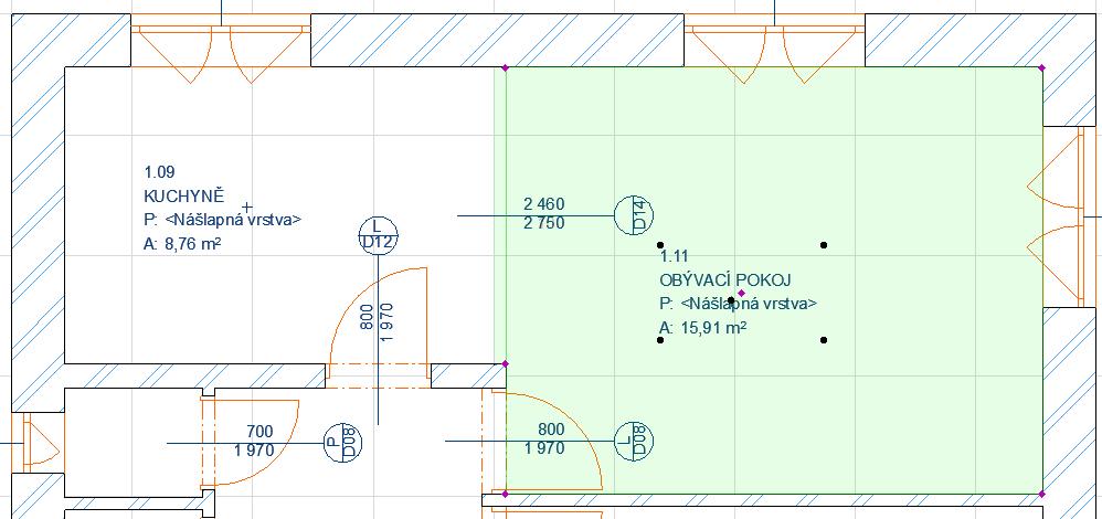 úplně od země nebo úplně do stropu, ArchiCAD by jej chápal jako dveřní výklenek a plochu by do zóny nezahrnul.