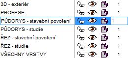 při kreslení zdi je v něm předvolena vrstva, po rozkliknutí pak: (obrázek je oříznut, vrstev je víc) Třeba jen pro zdi zde máme možnosti: ArchiCAD mezi vrstvami při tvorbě zdí automaticky nepřepíná.