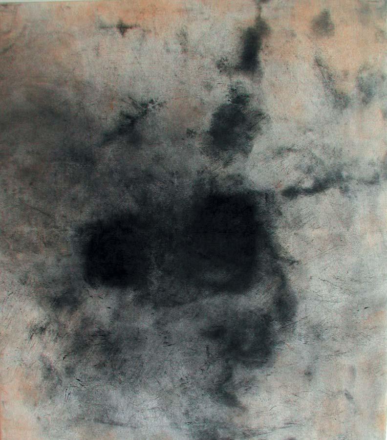 a Bez názvu, 40 x 60 cm, plátno, přírodní pigment, úhel, 2005 Myslet na hluboký smysl věcí znamená přidávat, třeba myslet na zdraví nebo nést číši k vodě pramenů.