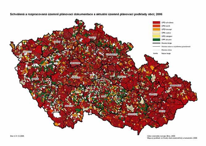 Kartogram 3: Schválená a rozpracovaná územně plánovací dokumentace a aktuální územně plánovací podklady obcí, 2002 Kartogram 4: Schválená a