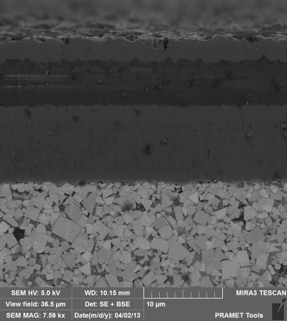 Vzorek č. 1 Při povlakovacím procesu byly na substrát vzorku č. 1 naneseny tři různé testované vrstvy povlaků.