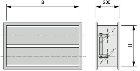 Provedení rámu: Jednodílné: šířka/výška klaky 1250 mm Jednodílný rám s meziuložením: šířka klapky 1250 2500 mm Vícedílný rám: šířka/výška klapky 2500 mm Hloubka rámu: stavební délka: 200 mm Š V