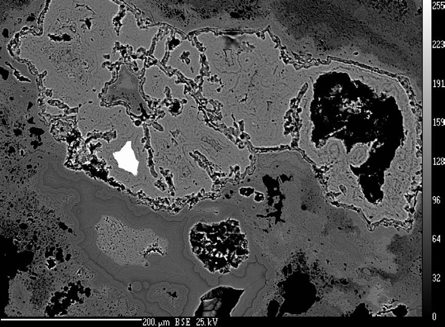 40 Bull Mineral Petrolog 26, 1, 2018. ISSN 2570-7337 (print); 2570-7345 (online) Sulfidický minerál tvoří v nábrusu mírně protažené nepravidelně omezené zrno o velikosti 0.