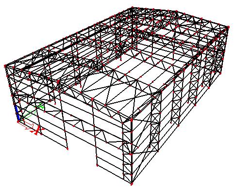 3 Model Model sportovní haly byl vytvořen jako prutová prostorová konstrukce ve studentské verzi programu Scia Engineer od firmy Nemetschek.