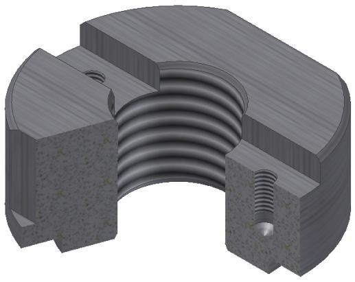 KONSTRUKCE DIFERENCIÁLNÍHO KLADKOSTROJE 2.9 MATICE HÁKŮ Jedná se o nenormalizované součásti z materiálu 1.0060 (11 600 dle ČSN) dle normy ČSN EN 10027-2 přizpůsobených rozměrům a tvaru příčníku.