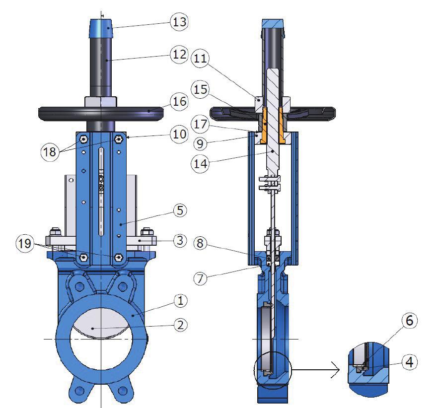 KNIFE GATE VALVE PN 10 NOŽOVÉ ŠOUPÁTKO PN 10 šoupátko nožové Typ S 76.2 (170/171/172) MATERIALS WITH HANDWHEEL (REF. 170, 171 AND 172) / MATERIÁLY S RUČN