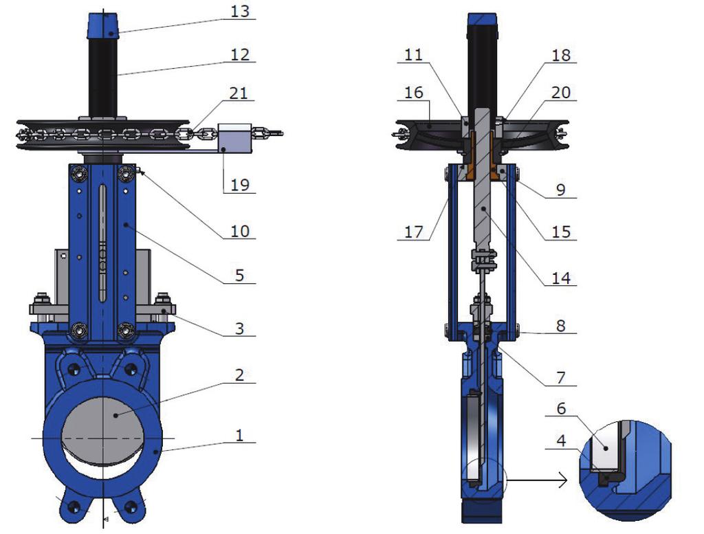 MATERIALS WITH CHAIN HANDWHEEL / MATERIÁLY S RUČNÍM ŘETĚZOVÝM KOLEM : (*) : included in seat seal kit (*) : obsaženo v sadě těsnění sedla (+) : included in packing gland kit (+) : obsaženo v sadě