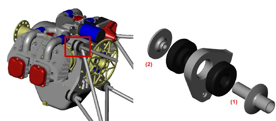 Uložení motoru na lože je provedeno pomocí pryžových silentbloků. Ty jsou přes speciální podložku staženy pomocí pevnostního šroubu ø8mm k svorníku. Obr. 10.