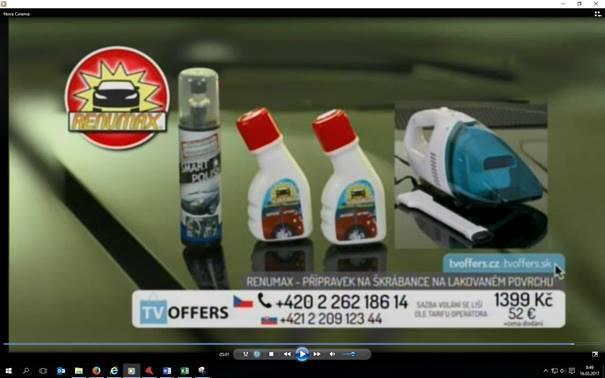 Rozbor: V rámci teleshoppingu je prezentován produkt Renumax přípravek na škrábance na lakovaném povrchu za cenu cenou 1399 Kč, resp.