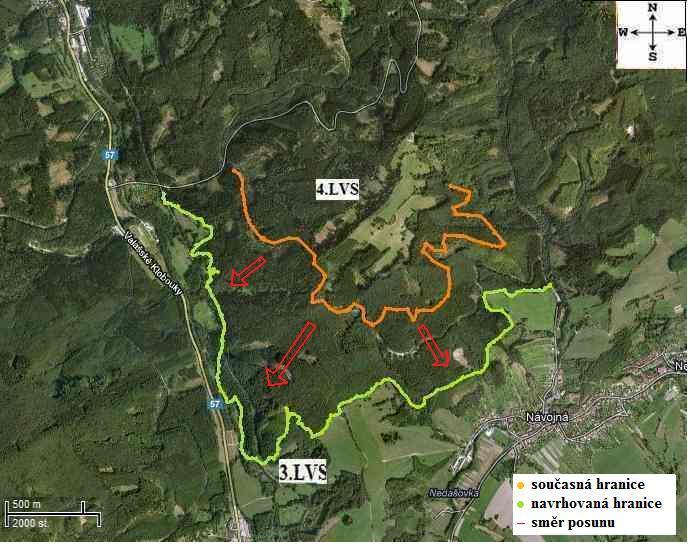Mapa č. 3: navrhovaný posun hranice mezi 3. a 4.