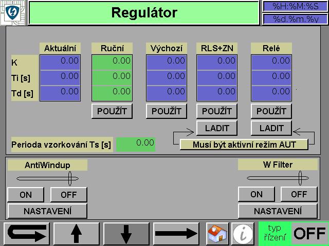 6.3 NASTAVENÍ PARAMETRŮ REŽIMU AUT Přístup k servisním stránkám automatického režimu je možný pouze po zadání hesla servisního technika. 6.3.1 Základní parametry řídicího algoritmu Pozice stránky: Obr.