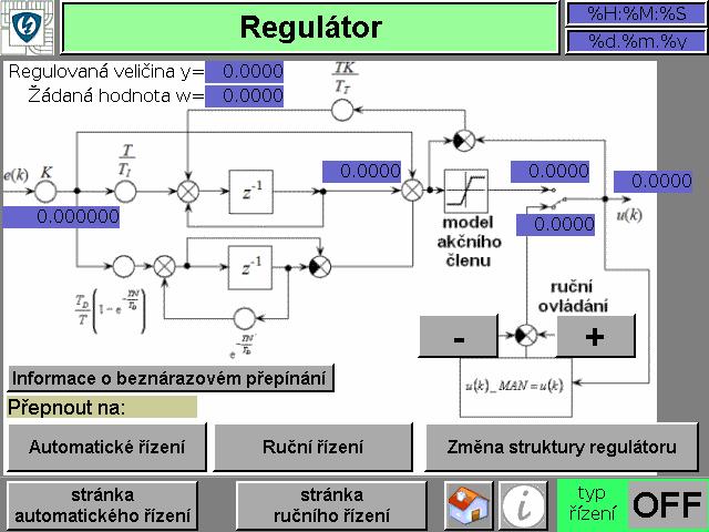 řízení. 9.1 BEZNÁRAZOVÉ PŘEPÍNÁNÍ AUTOMATICKYRUČNĚ Následující stránky umožňují operátorovi provést beznárazové přepínání režimů Obr. 23 beznárazové přepínání automaticky ručně Stránka na Obr.