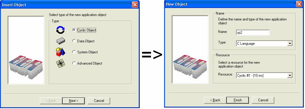 58 regulátoru je třeba z uvedené nabídky zvolit CyclicObject a programovací jazyk C Language. V položce Resource (na Obr.