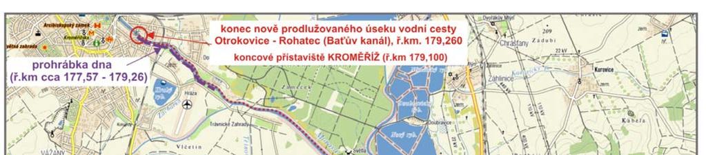 PLAVEBNÍ KOMORA BĚLOV OZNÁMENÍ ZÁMĚRU Koncové přístaviště v Kroměříži je uvažováno v ř.km 179,100 na Erbenově nábřeží.