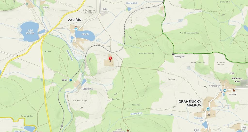 Obrázek č. 2 : Po loha předmětn é n e mov it é v ěc i v ob ci Zdroj: mapy.cz Oceňovaná nemovitá věc představuje pozemek zahrady v chatové oblasti poblíž Závišína. K pozemku vede nezpevněná komunikace.