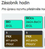 To, že předměty mají buď pravidelné týdenní opakování, či nasazení jen v L či S týden, je vidět i v samotném sestavování rozvrhu, v zásobníku hodin.